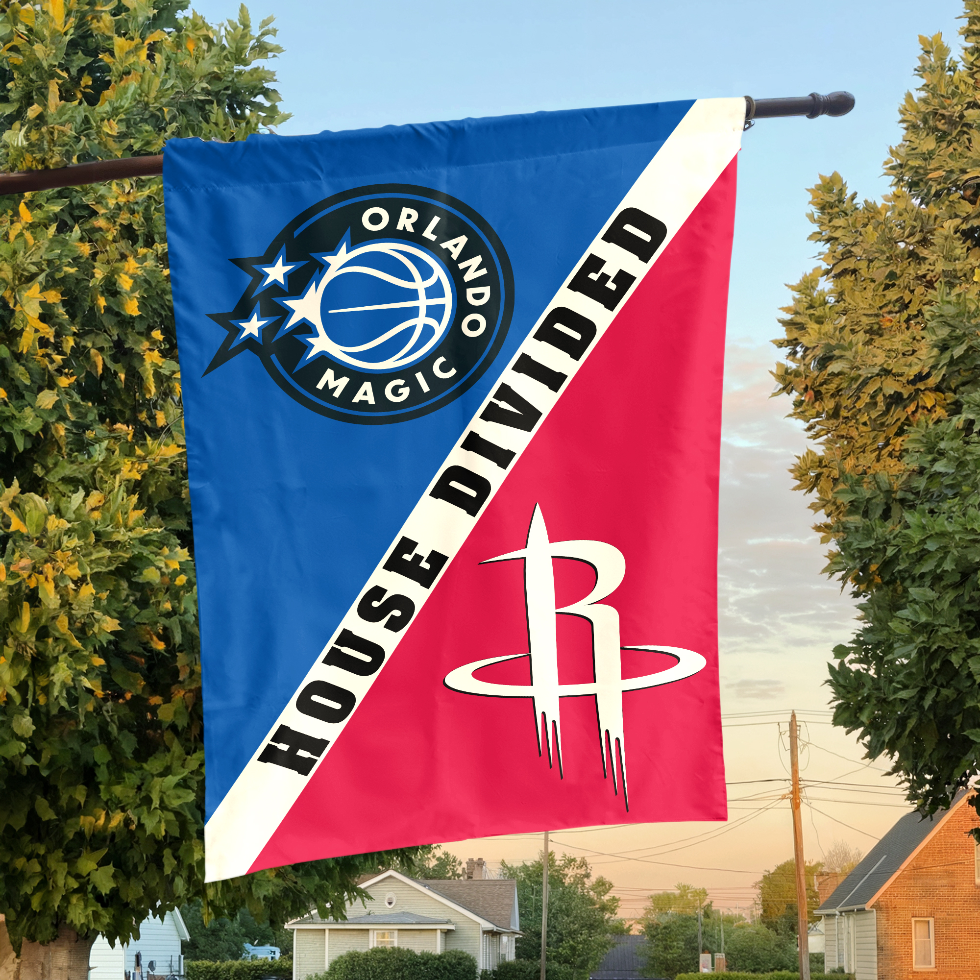 Orlando vs Houston House Divided Flag, NBA House Divided Flag Orlando vs Houston House Divided Flag, NBA House Divided Flag