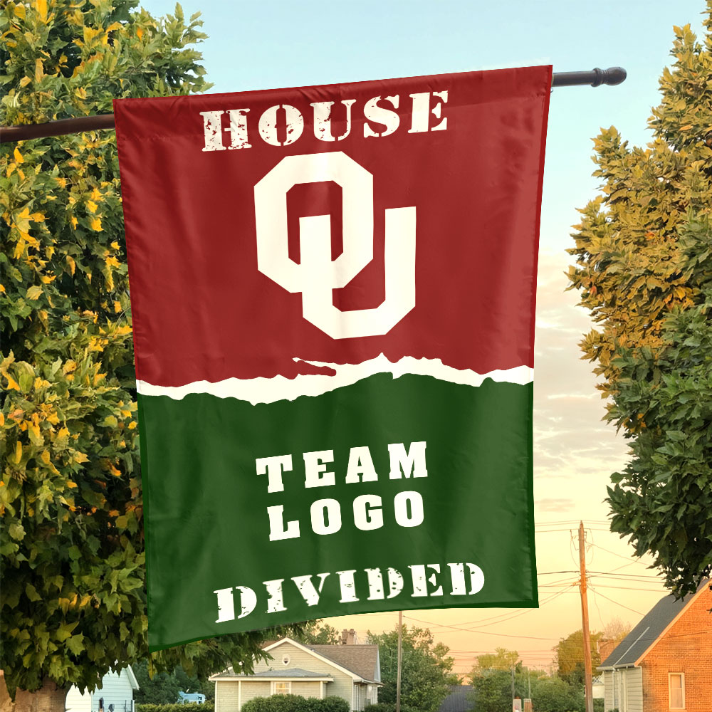 Sooners vs Custom Team House Divided Flag, NCAA House Flag Sooners vs Custom Team House Divided Flag, NCAA House Flag