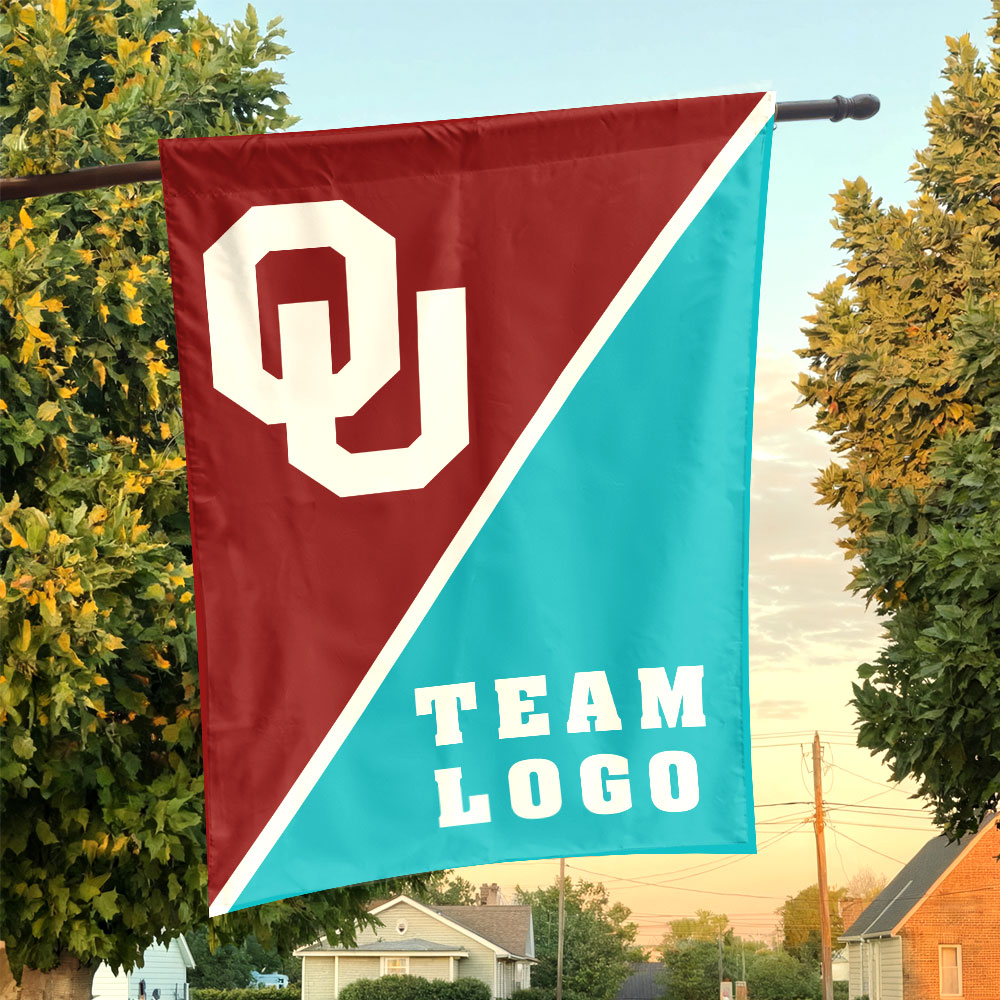 Sooners vs Custom Team House Divided Flag, NCAA Split Flag Sooners vs Custom Team House Divided Flag, NCAA Split Flag