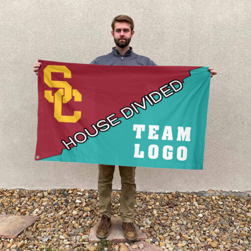 Trojans vs Custom Team House Divided Flag, College Custom Flag