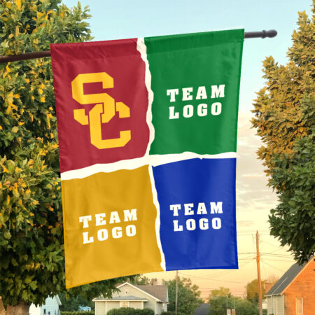 Trojans vs Custom Team House Divided Flag, Custom NCAA Split Team Flag