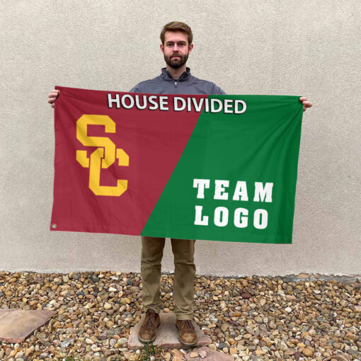Trojans vs Custom Team House Divided Flag, NCAA Custom Flag Trojans vs Custom Team House Divided Flag, NCAA Custom Flag