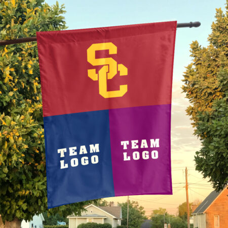 Trojans vs Custom Team House Divided Flag, NCAA Game Day Flag