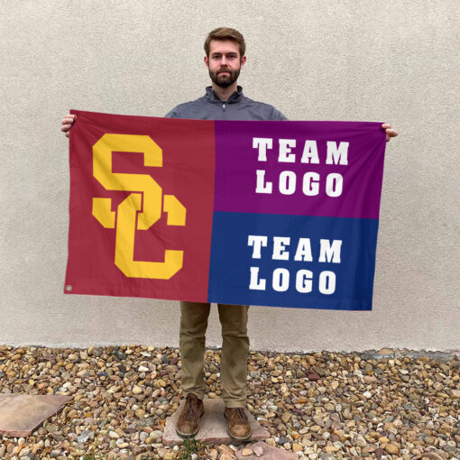 Trojans vs Custom Team House Divided Flag, NCAA Game Day Flag