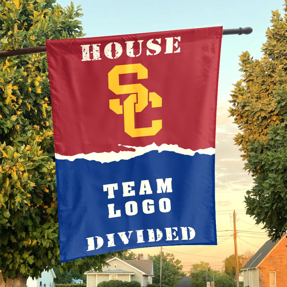 Trojans vs Custom Team House Divided Flag, NCAA House Flag Trojans vs Custom Team House Divided Flag, NCAA House Flag