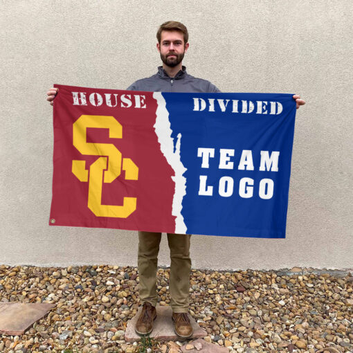 Trojans vs Custom Team House Divided Flag, NCAA House Flag Trojans vs Custom Team House Divided Flag, NCAA House Flag