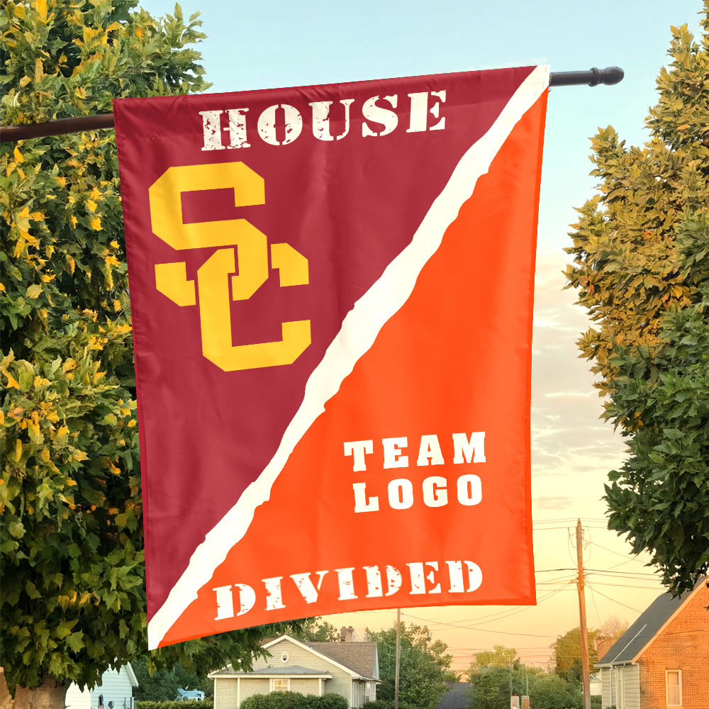Trojans vs Custom Team House Divided Flag, NCAA Rivalry Flag Trojans vs Custom Team House Divided Flag, NCAA Rivalry Flag