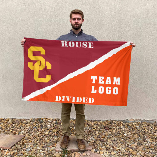 Trojans vs Custom Team House Divided Flag, NCAA Rivalry Flag Trojans vs Custom Team House Divided Flag, NCAA Rivalry Flag