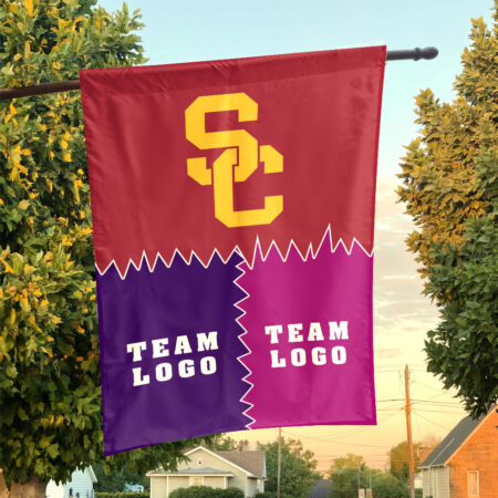 Trojans vs Custom Team House Divided Flag, Personalized Game Day Flag