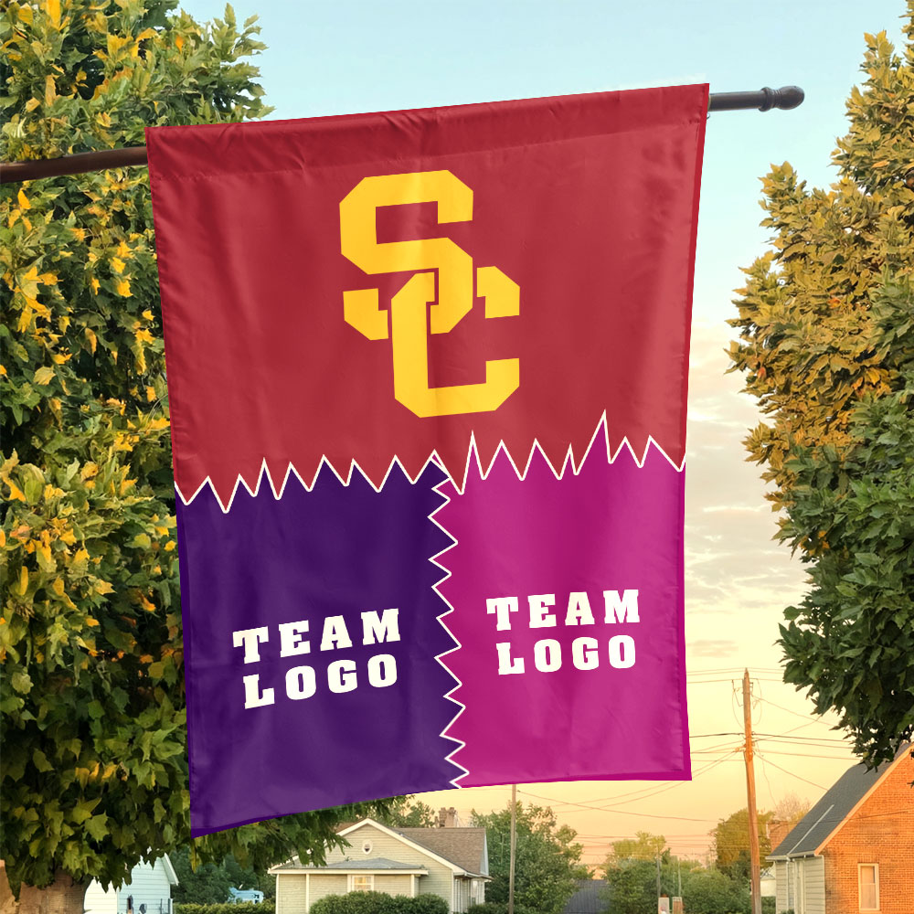 Trojans vs Custom Team House Divided Flag, Personalized Game Day Flag Trojans vs Custom Team House Divided Flag, Personalized Game Day Flag