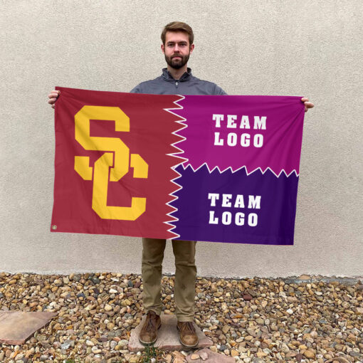 Trojans vs Custom Team House Divided Flag, Personalized Game Day Flag Trojans vs Custom Team House Divided Flag, Personalized Game Day Flag