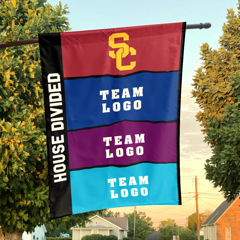 Trojans vs Custom Team House Divided Flag, Personalized Rival Flag Trojans vs Custom Team House Divided Flag, Personalized Rival Flag