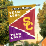 Trojans vs Custom Team House Divided Flag, Personalized Spirit Flag