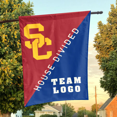 Trojans vs Custom Team House Divided Flag, Personalized Split Flag