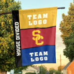 Trojans vs Custom Team House Divided Flag, Personalized Two Team Flag