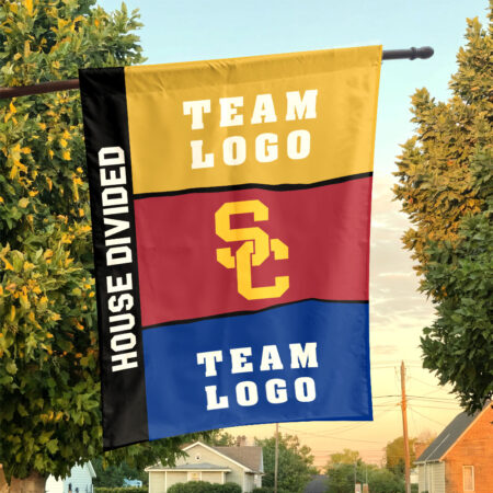 Trojans vs Custom Team House Divided Flag, Personalized Two Team Flag