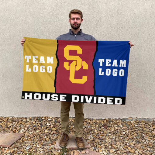 Trojans vs Custom Team House Divided Flag, Personalized Two Team Flag Trojans vs Custom Team House Divided Flag, Personalized Two Team Flag