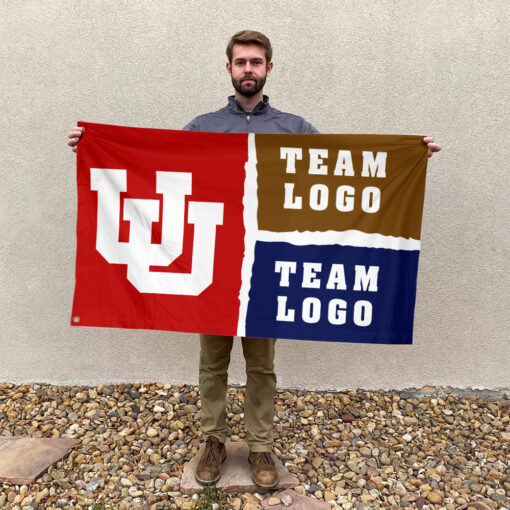 Utes vs Custom Team House Divided Flag, NCAA Two Team Flag