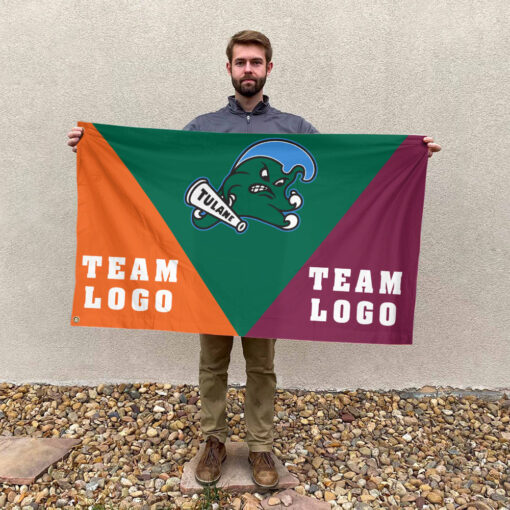 Green Wave vs Custom Team House Divided Flag, Custom College Flag Green Wave vs Custom Team House Divided Flag, Custom College Flag