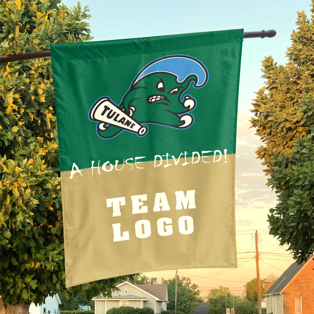 Green Wave vs Custom Team House Divided Flag, Custom Rivalry Flag Green Wave vs Custom Team House Divided Flag, Custom Rivalry Flag