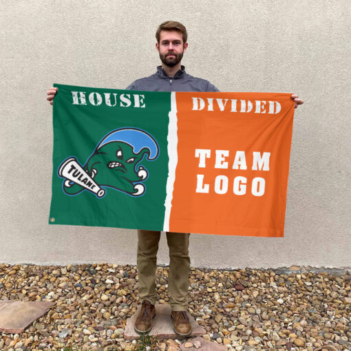 Green Wave vs Custom Team House Divided Flag, Custom Spirit Flag Green Wave vs Custom Team House Divided Flag, Custom Spirit Flag