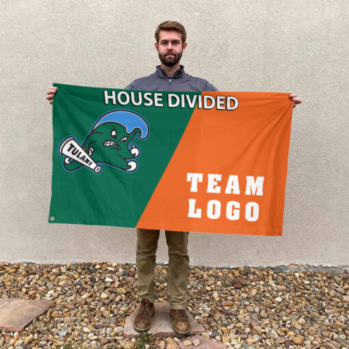 Green Wave vs Custom Team House Divided Flag, Custom Split Flag Green Wave vs Custom Team House Divided Flag, Custom Split Flag