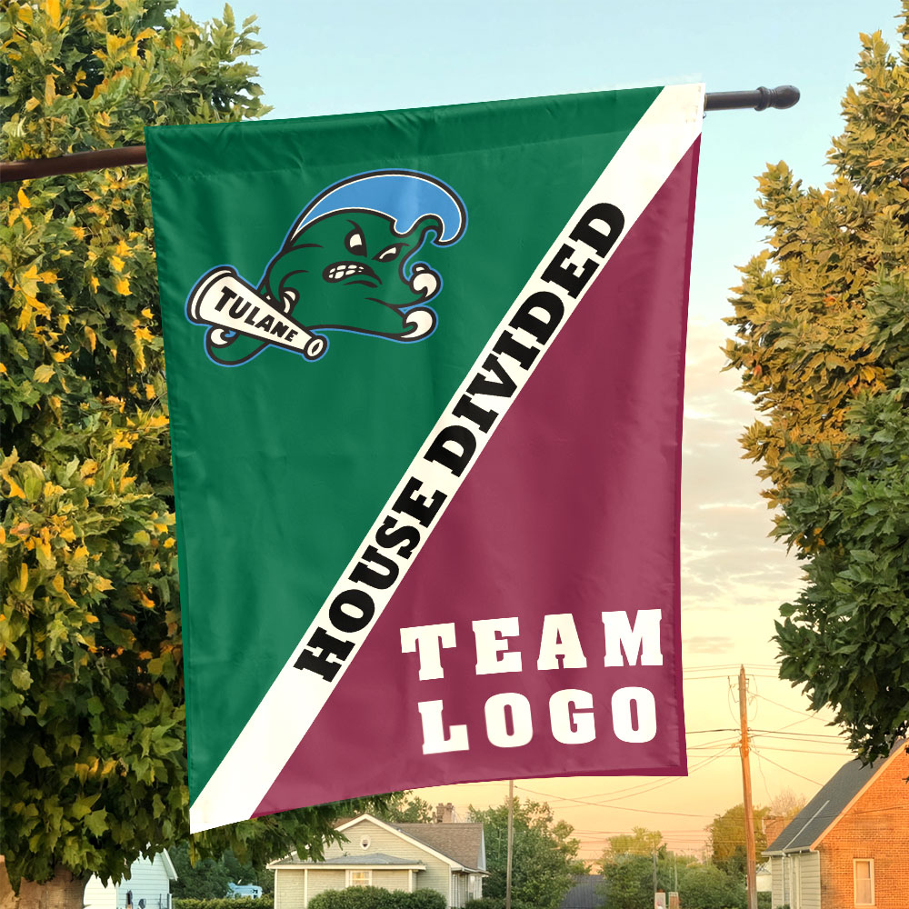 Green Wave vs Custom Team House Divided Flag, NCAA Custom Flag Green Wave vs Custom Team House Divided Flag, NCAA Custom Flag
