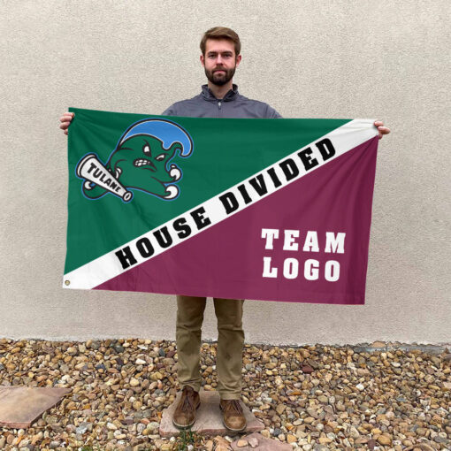 Green Wave vs Custom Team House Divided Flag, NCAA Custom Flag Green Wave vs Custom Team House Divided Flag, NCAA Custom Flag