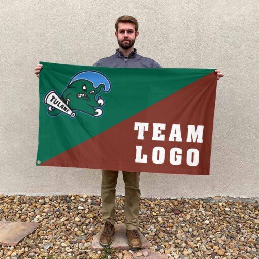 Green Wave vs Custom Team House Divided Flag, NCAA House Flag Green Wave vs Custom Team House Divided Flag, NCAA House Flag