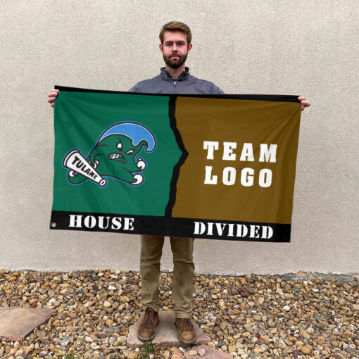 Green Wave vs Custom Team House Divided Flag, NCAA Rivalry Flag Green Wave vs Custom Team House Divided Flag, NCAA Rivalry Flag