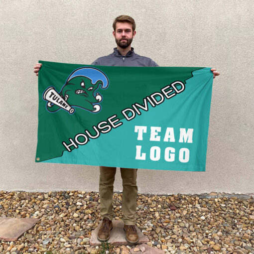 Green Wave vs Custom Team House Divided Flag, NCAA Split Flag Green Wave vs Custom Team House Divided Flag, NCAA Split Flag