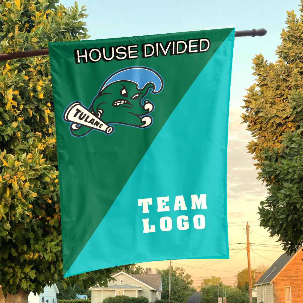 Green Wave vs Custom Team House Divided Flag, NCAA Team Flag Green Wave vs Custom Team House Divided Flag, NCAA Team Flag