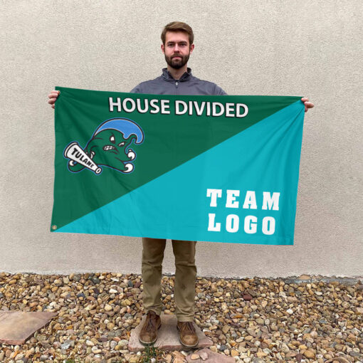 Green Wave vs Custom Team House Divided Flag, NCAA Team Flag Green Wave vs Custom Team House Divided Flag, NCAA Team Flag