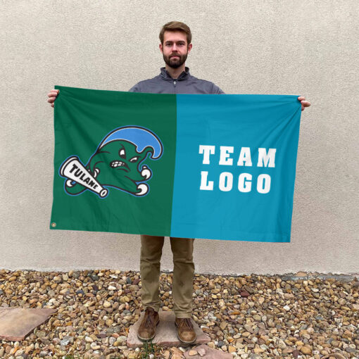 Green Wave vs Custom Team House Divided Flag, NCAA Two Team Flag Green Wave vs Custom Team House Divided Flag, NCAA Two Team Flag