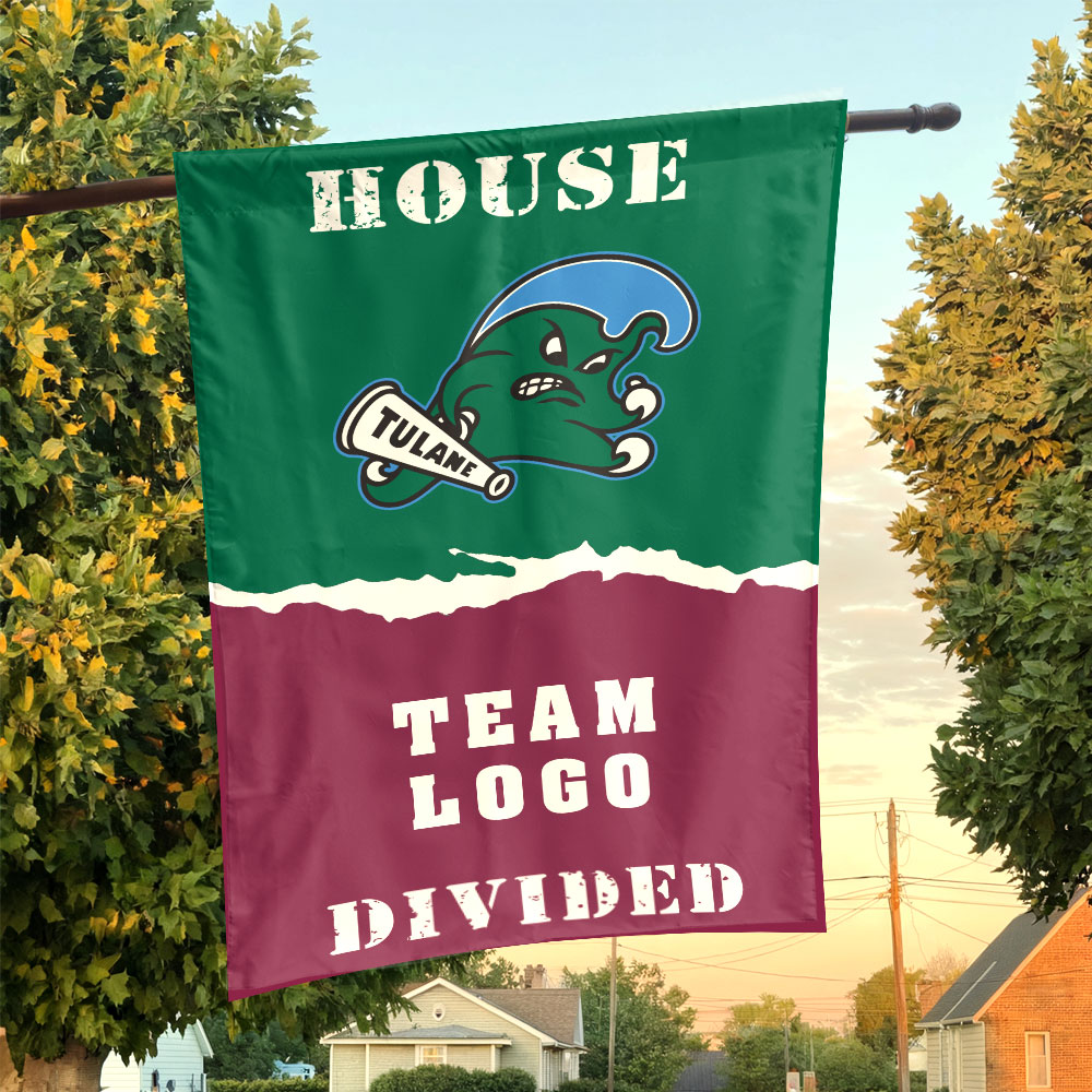 Green Wave vs Custom Team House Divided Flag, Personalized College Flag Green Wave vs Custom Team House Divided Flag, Personalized College Flag