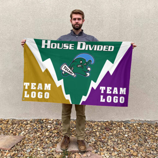 Green Wave vs Custom Team House Divided Flag, Personalized NCAA Flag Green Wave vs Custom Team House Divided Flag, Personalized NCAA Flag