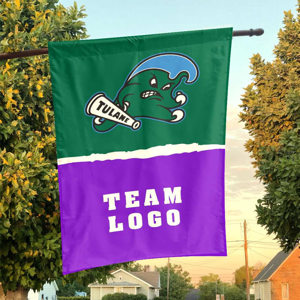 Green Wave vs Custom Team House Divided Flag, Personalized Spirit Flag Green Wave vs Custom Team House Divided Flag, Personalized Spirit Flag
