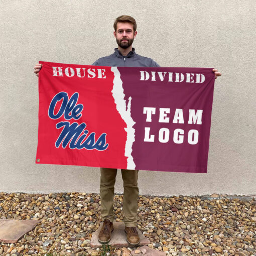 Rebels vs Custom Team House Divided Flag, NCAA House Flag