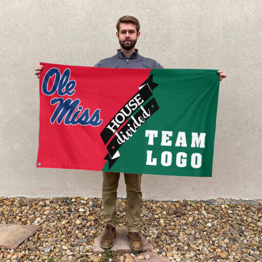 Rebels vs Custom Team House Divided Flag, NCAA Team Flag