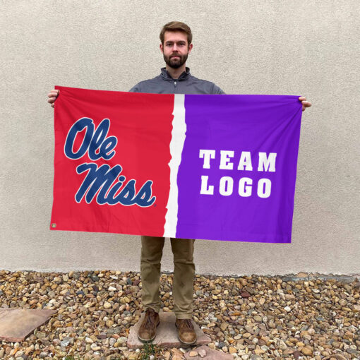 Rebels vs Custom Team House Divided Flag, Personalized NCAA Flag