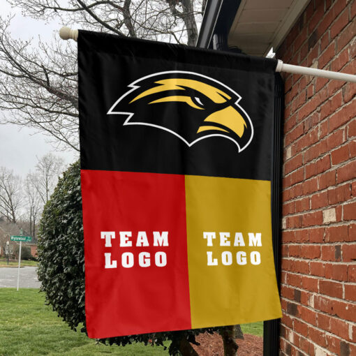 Southern Mississippi Golden Eagles vs Custom Team House Divided Flag, NCAA Two Team Flag