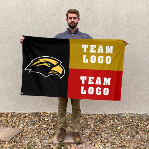 Southern Mississippi Golden Eagles vs Custom Team House Divided Flag, NCAA Two Team Flag
