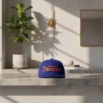 Denver Broncos Script Logo Snapback Hat Blue Orange Embroidered Flat Brim Cap