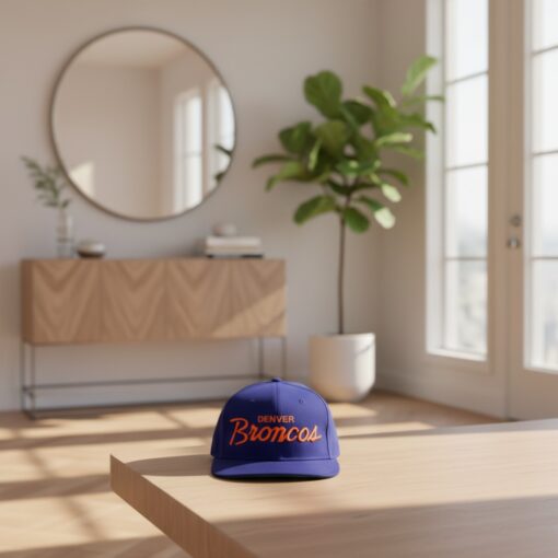 Denver Broncos Script Logo Snapback Hat Blue Orange Embroidered Flat Brim Cap