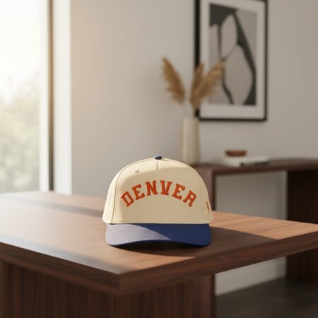 Denver Embroidered Cream And Blue Adjustable Baseball Cap