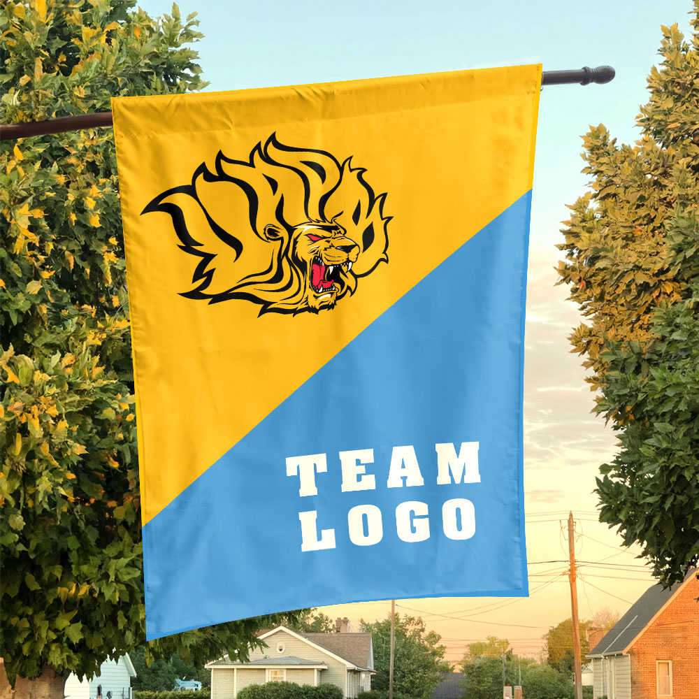 Golden Lions vs Custom Team House Divided Flag, Personalized Split Flag Golden Lions vs Custom Team House Divided Flag, Personalized Split Flag