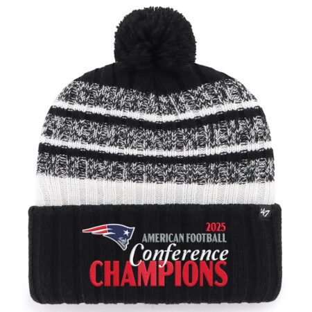 New England Patriots Black ’47 2025 AFC Champions Tavern Cuffed Knit Hat with Pom