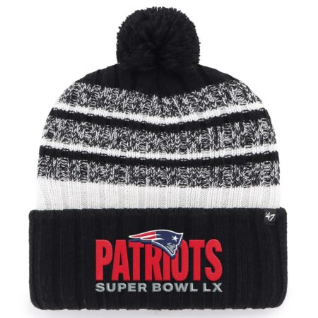 New England Patriots Black ’47 Super Bowl LX Tavern Cuffed Knit Hat with Pom