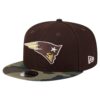 New England Patriots Dark Brown Burnt Wood Camo Snapback Hat Adult