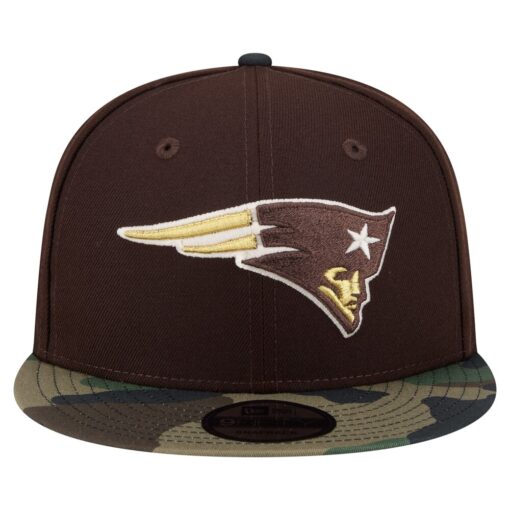 New England Patriots Dark Brown Burnt Wood Camo Snapback Hat Adult